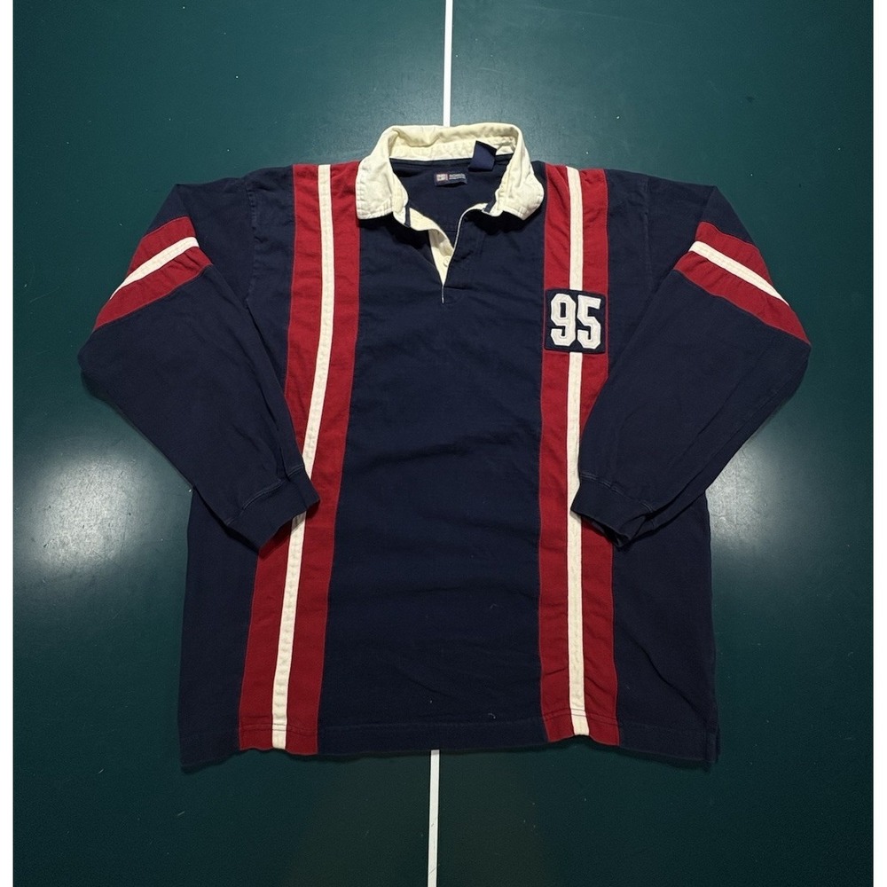 Vintage Faded Glory Rugby Shirt Men XL Heavy Cotton Polo Striped Embroidered 90s